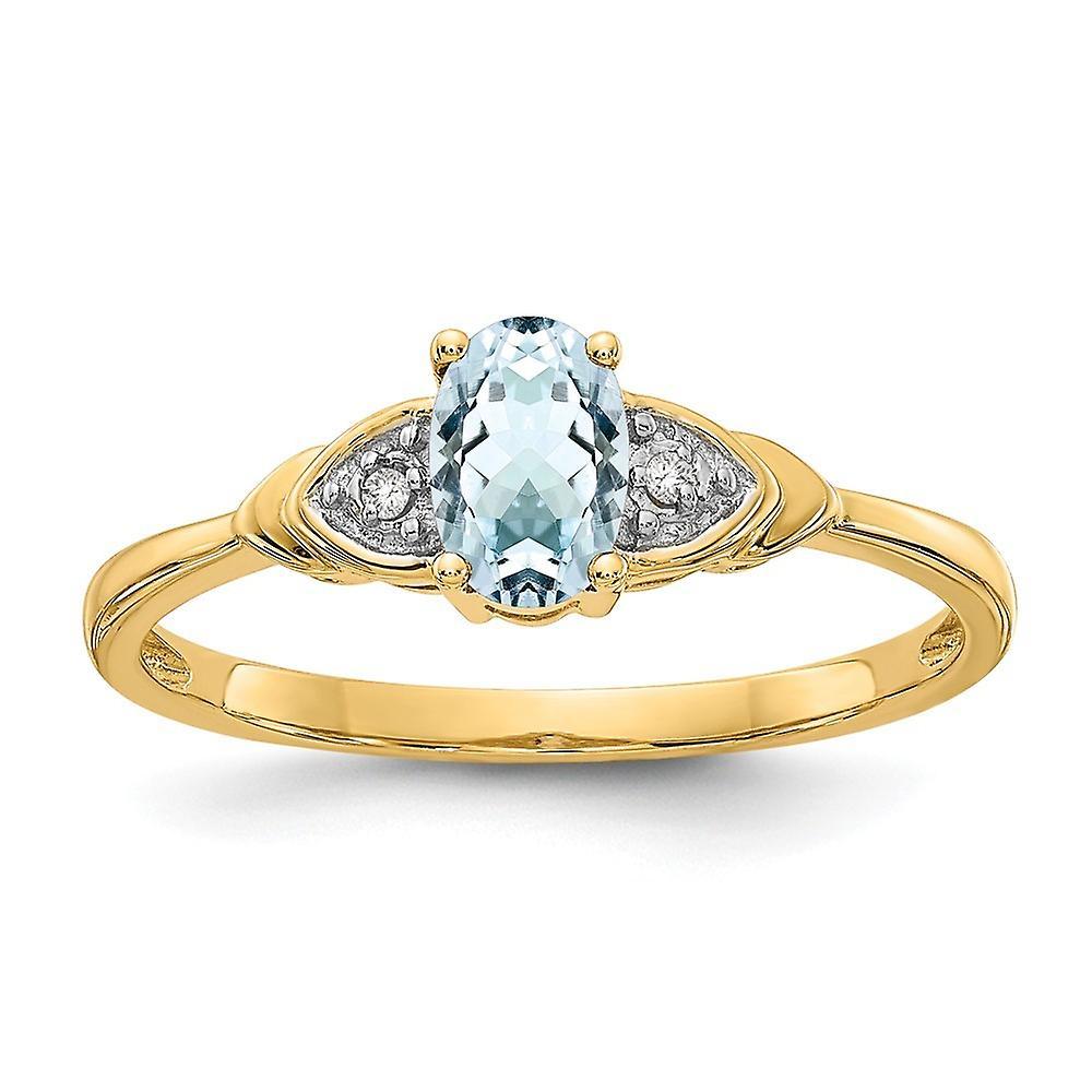 JewelryWeb 14k Yellow Gold Polished Diamond and Aquamarine Ring Size 7.00 Jewelry for Women - .01 dwt .40 cwt 6