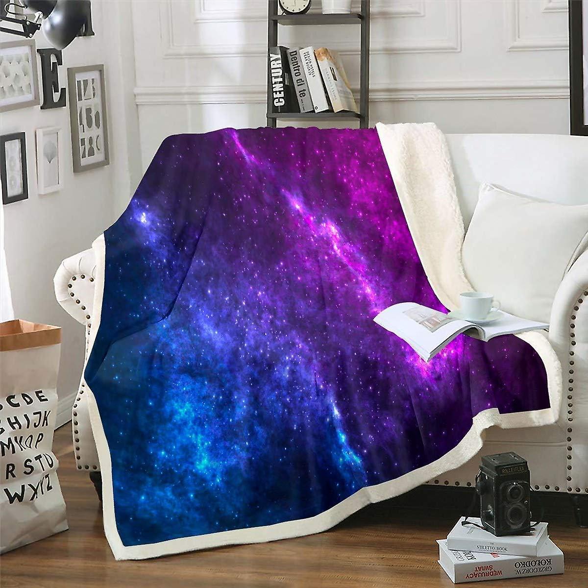 Kerota Galaxy Sherpa Blanket Outer Space Decor Fleece Throw Blanket for Kids Boys Girls Night Time Universe Stars Plush Blanket Blue Purple Fuzzy B...