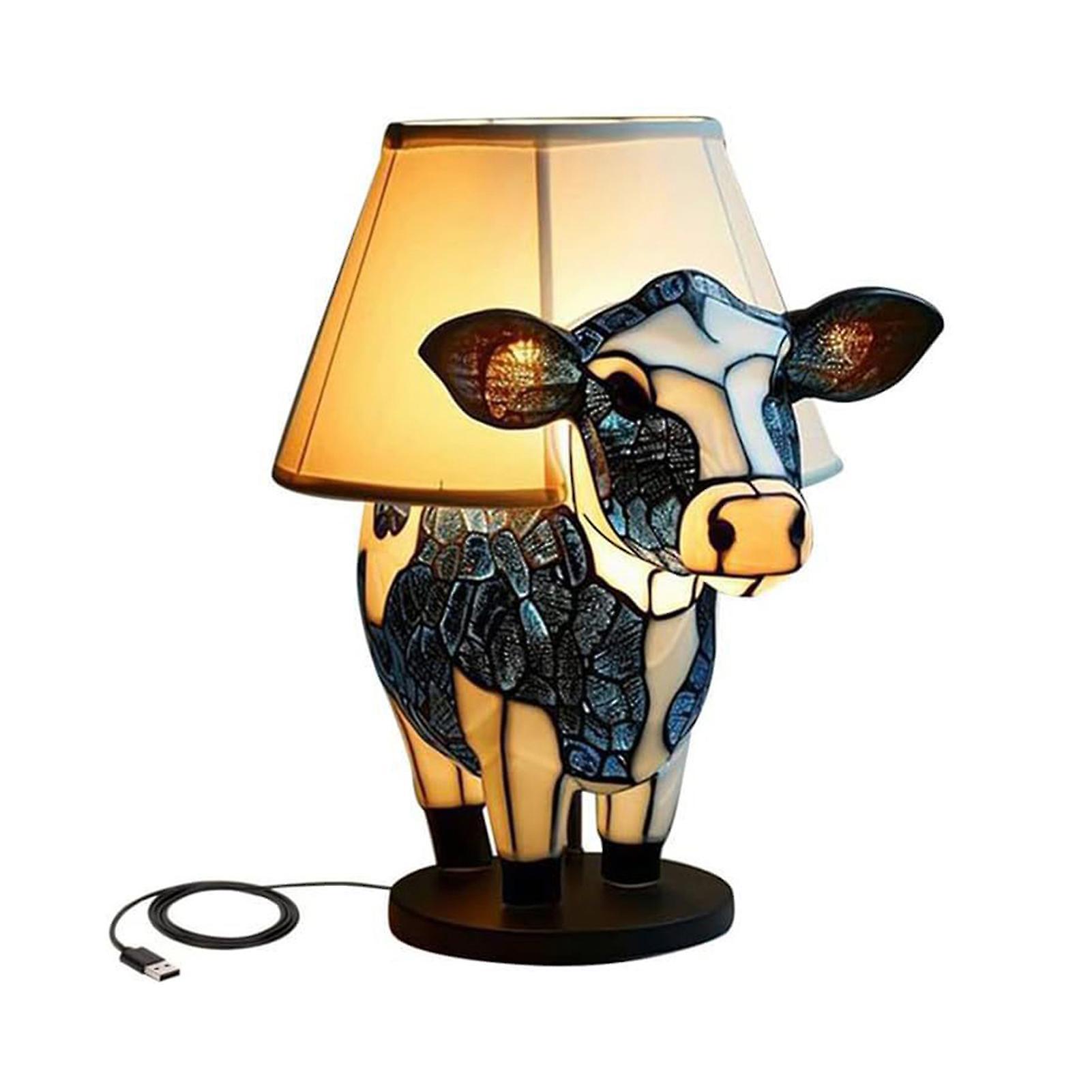 Wilitto Vintage Cow Table Lamp USB Operated Living Room Bedroom Nightstand Bedside Resin Monkey Bull Animal Night Light Desk Decoration Birthday Gift