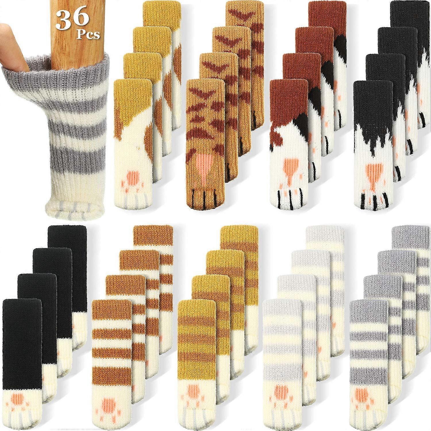 Elrachen 36 Pieces (9 Sets) Cat Chair Socks Cat Paw Chair Leg Socks Cat Furniture Socks Knitted Furniture Soc