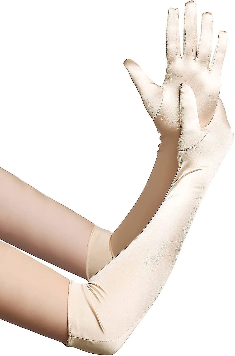 Hlraizz Long Opera Party 20s Satin Gloves Stretchy Adult Size Elbow Length Smooth 21.6in-champagne