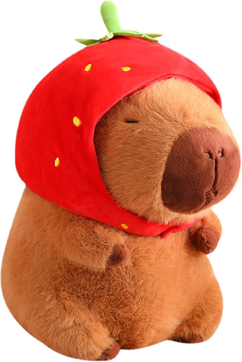 Heyone Capybara Plush,8.6 Inch Cute Strawberry Hat Capybara,soft Capybara Doll Gift, Soft Brown Capybara Plush Pillow,stuffed Capybara Gift,home De...