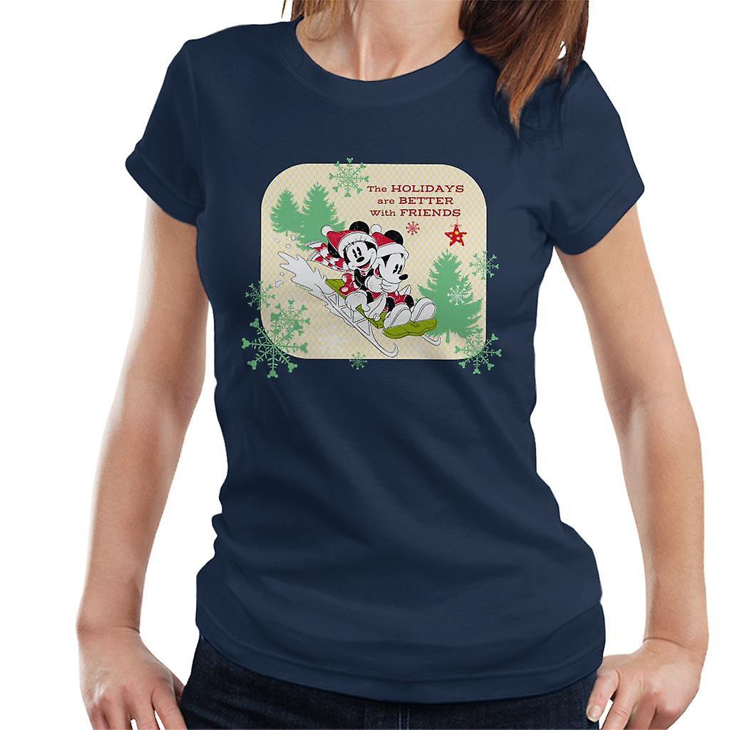 Disney Christmas Mickey Mouse Holidays Are Better With Friends Women's T-Shirt Navy Blue Small