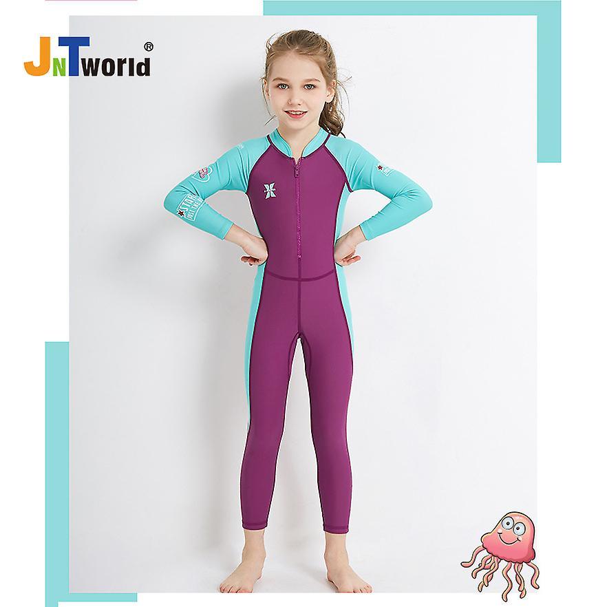 JNTworld Kids Girls Casual Fashion Cartoon Pattern Long Sleeve Zipper Diving Suit Jumpsuit Purple