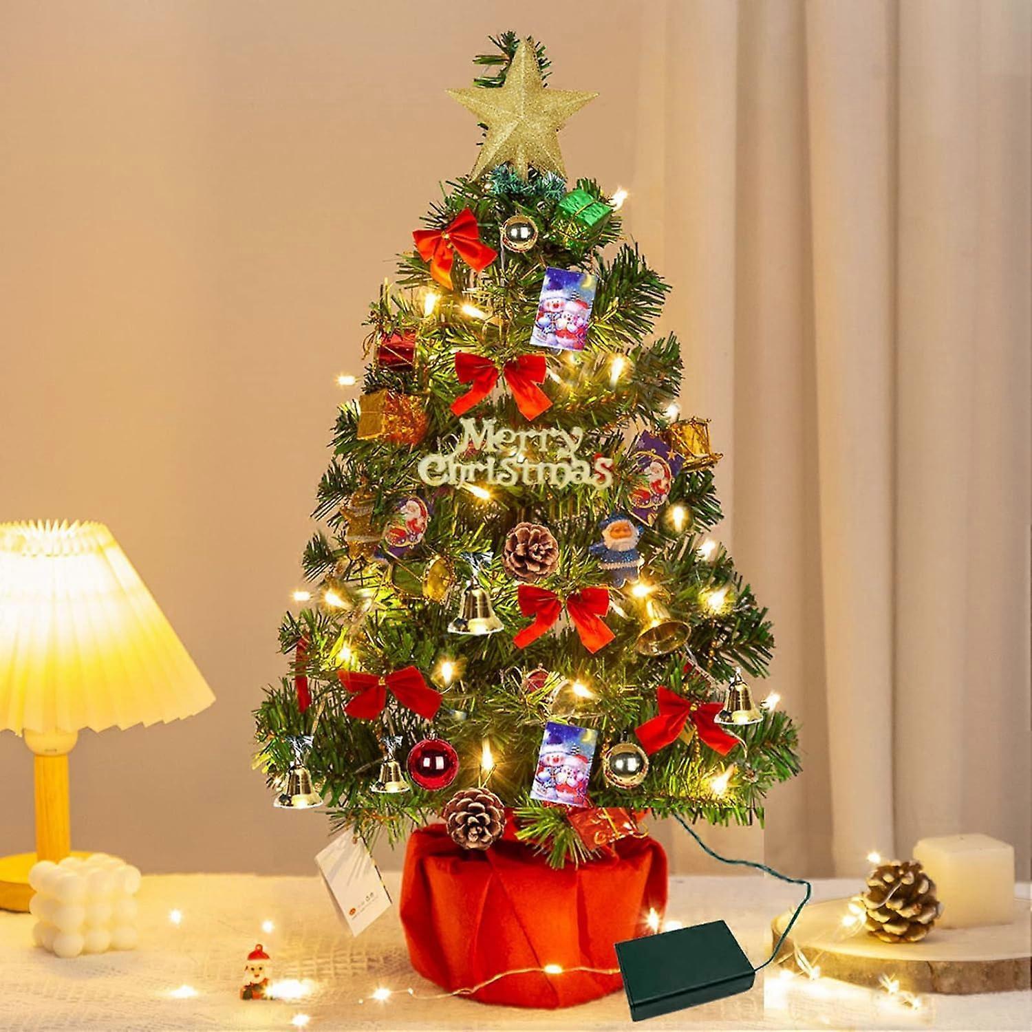 Taiyuan Christmas tree 60 cm, artificial Christmas tree, mini Christmas tree with lighted garland and decorations