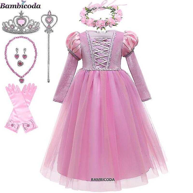 Szlcv Girls Rapunzel Princess Dress Kids Autumntangled Fancy Princess Costume Children Birthday Carnival Dresses Party Clothes Cape 9-10T(150)