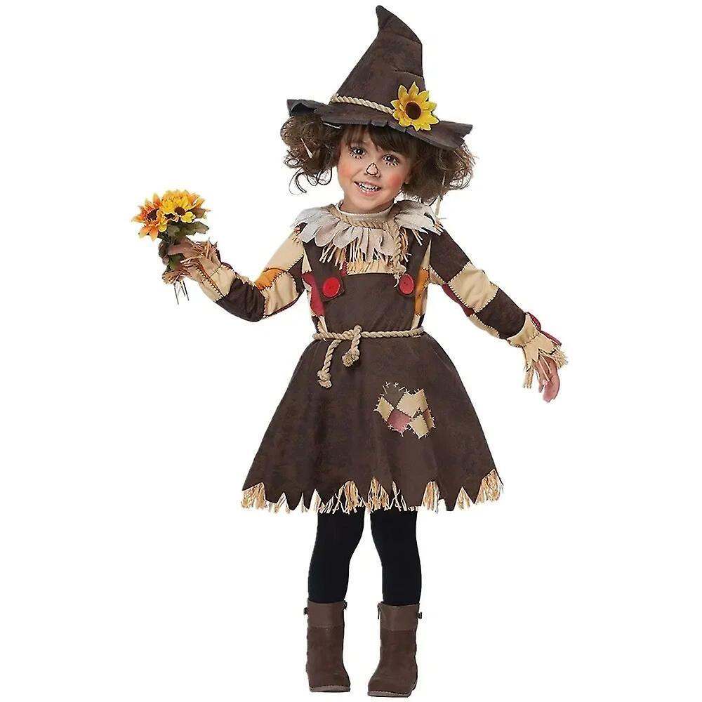 Dlelv Halloween Party Costume Cospaly Wizard Of Oz Scarecrow Parent Child Costume Makeup Prom Drama Performance Circus Clown Dress Girls XL