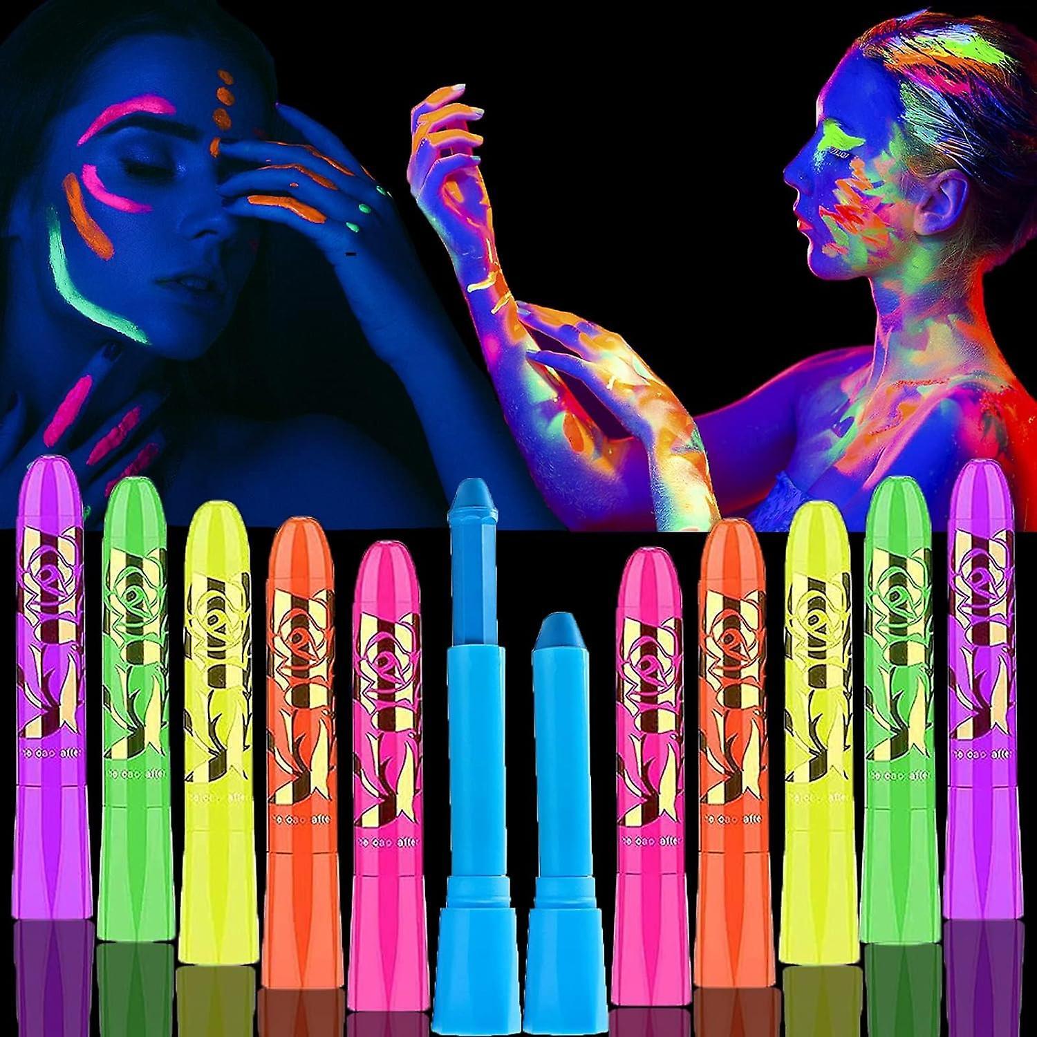 Lertenys 12 Pack Glow In The Dark Paint, Glow In The Dark Face Body Paint Glow Sticks Makeup Face Painting Kits For Kids Adult, (6 Colors)