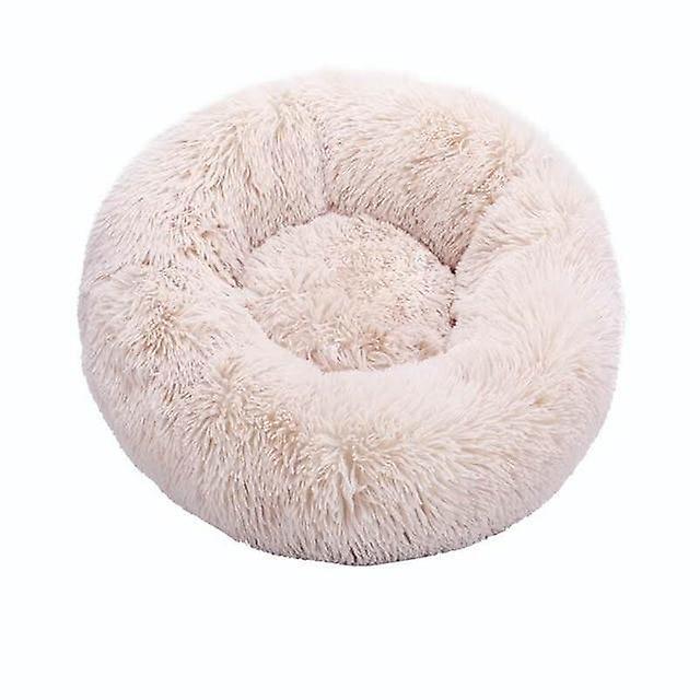 Slowmoose Round Cat Bed House Soft Long Plush Best  Bed For Dogs Basket, Pet Products 80cm / Beige