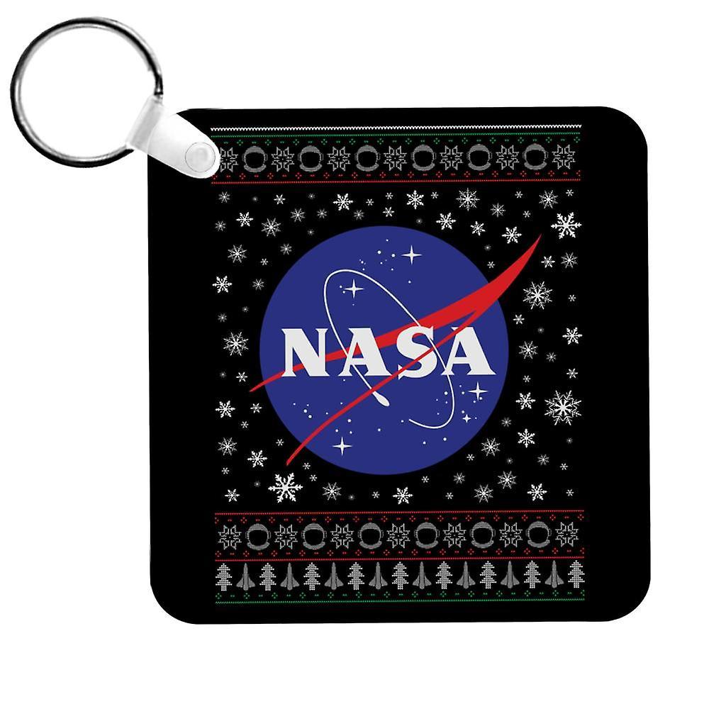 NASA Classic Insignia Christmas Knit Pattern Keyring Black 5cm x 5cm