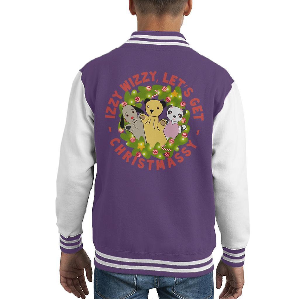 Sooty Christmas Illuminated Wreath Izzy Wizzy Lets Get Chrismassy Kid's Varsity Jacket Purple/White Small (5-6 yrs)