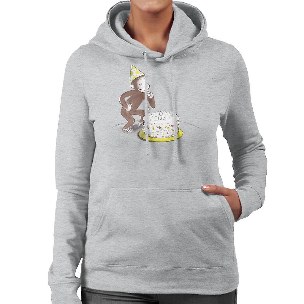 Curious George Eating Birthday Cake Women's Hooded Sweatshirt Heather Grey XX-Large