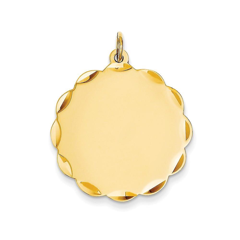 JewelryWeb 14k Yellow Gold Solid Faceted Polished Engravable .027 Gauge Engraveable Scalloped Disc Charm Pendant Necklace Measures