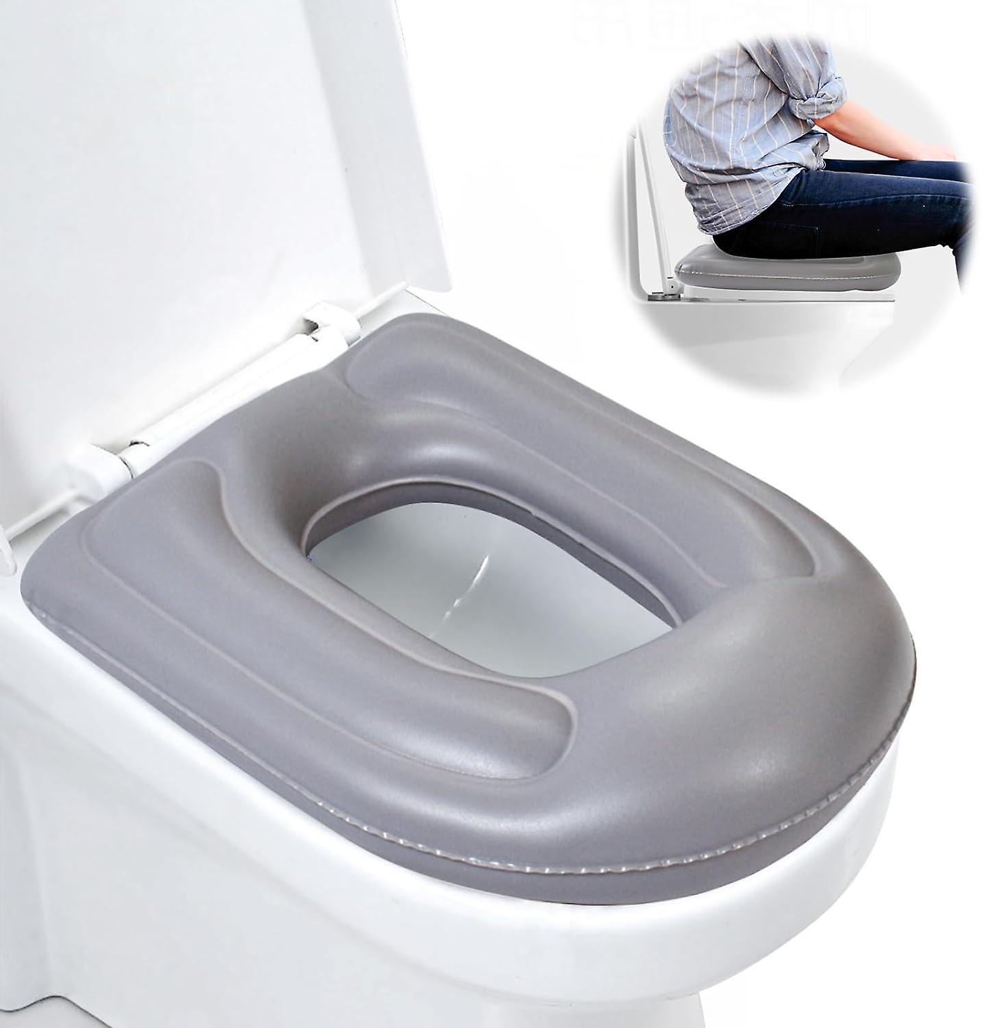 Fongwan Inflatable Toilet Seat Cushion, Inflatable Toilet Assistance Cushion With Suction Cups, Height Adjustable Toilet Seat Pain Relief Grey