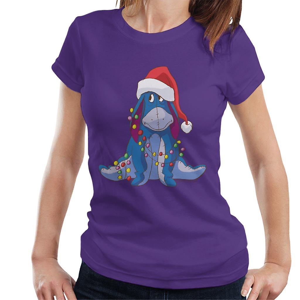 Disney Christmas Eeyore Tangled In Festive Lights Women's T-Shirt Purple X-Large