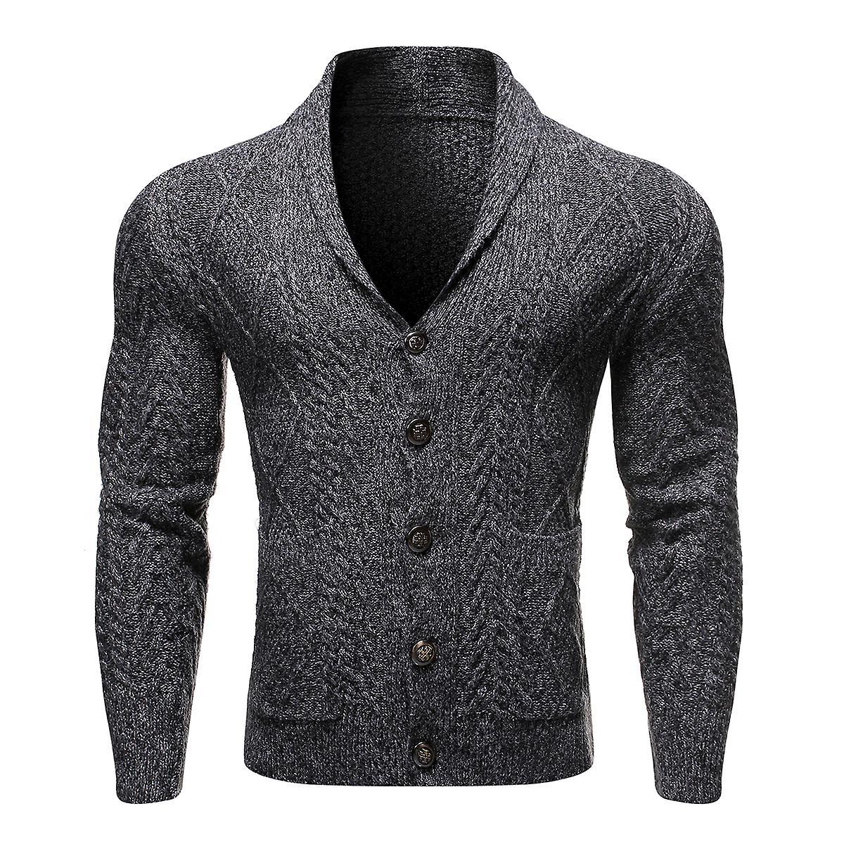 Allthemen Mens Solid Casual Knit Button Down Jacket Gray M