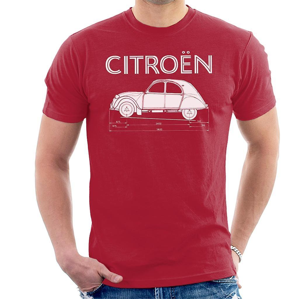 Citro�n Citroen 2CV Dimensions White Diagram Men's T-Shirt Cherry Red Medium