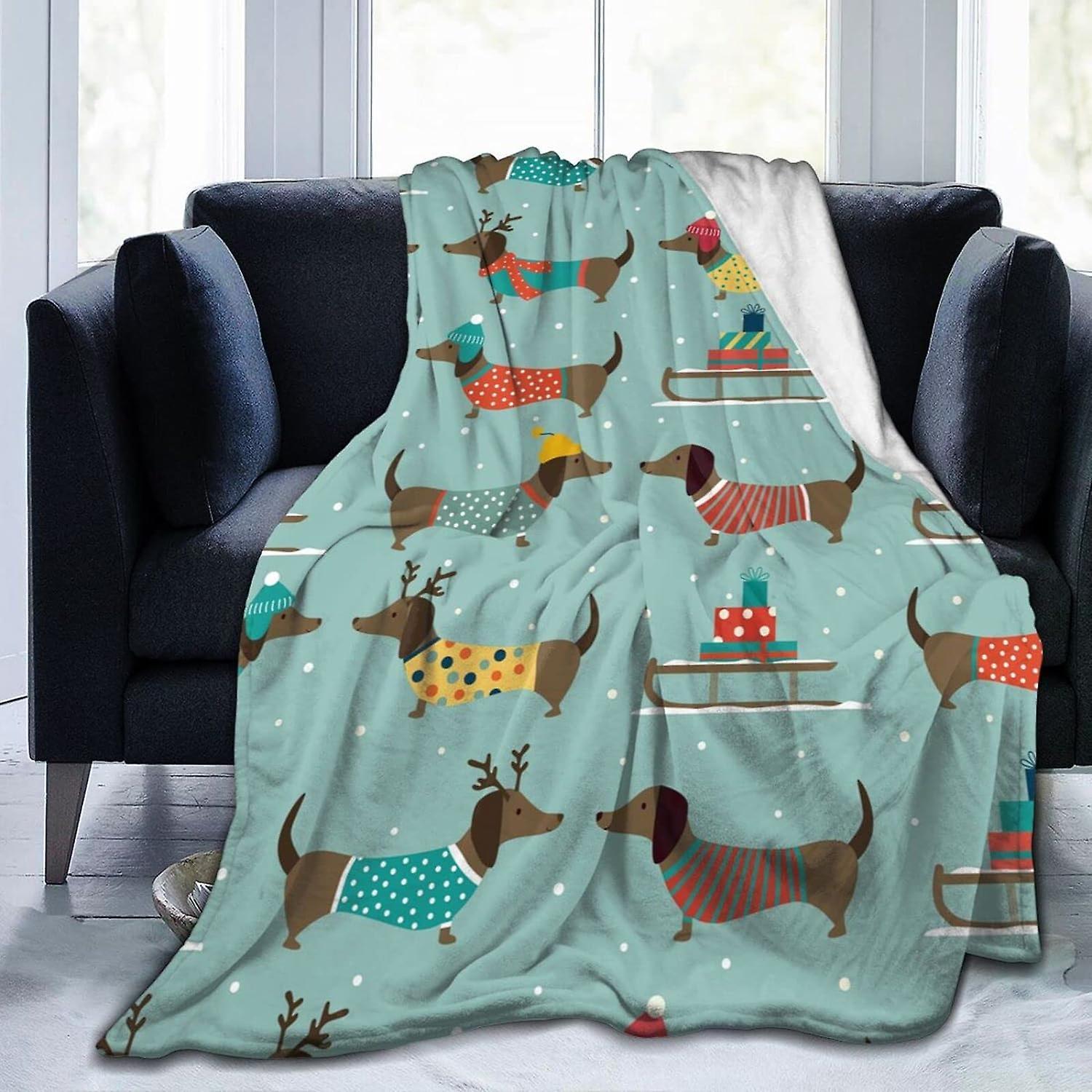 Kerota Blanket Dachshunds Wearing Hats and Clothes Lightweight Throw Blanket Soft Flannel Blankets Anti Static for Couch Bed 50x40in 125x100cm