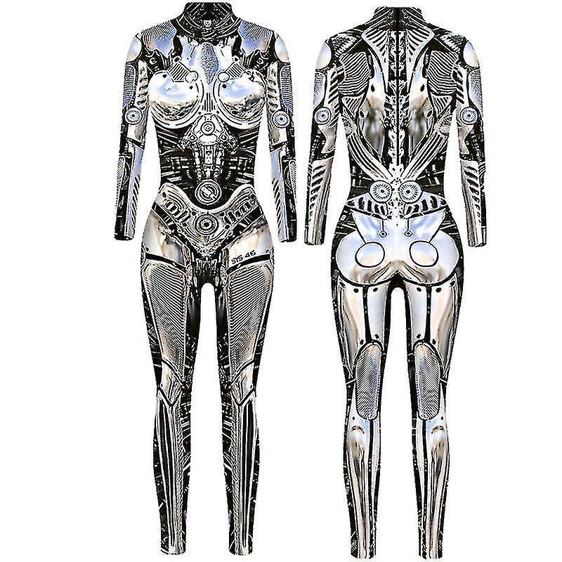 Skwtlv Women Halloween Punk Robot Cosplay Costume Fancy Dress Jumpsuit Bodysuit Catsuit 8 XL