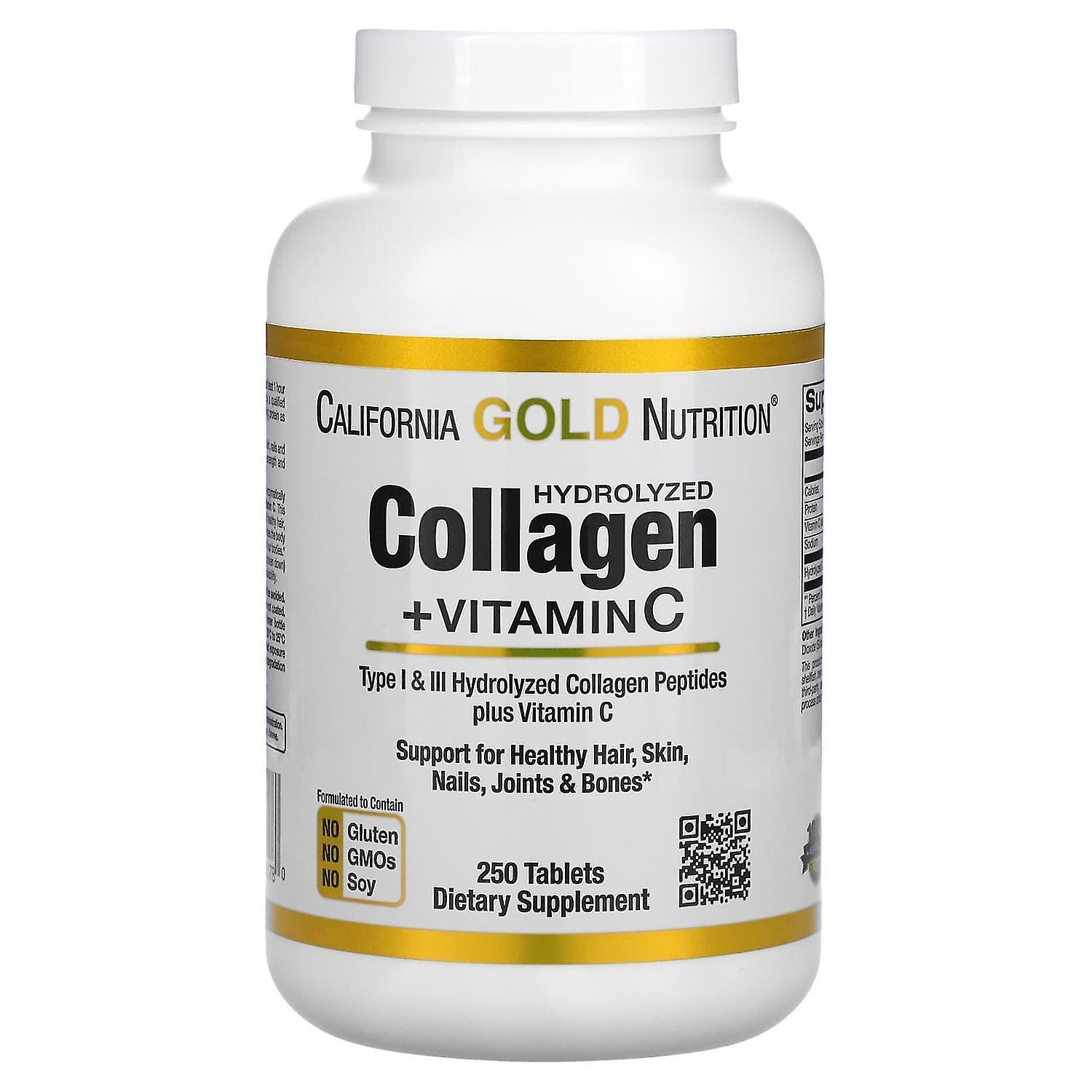 California Gold Nutrition, Hydrolyzed Collagen Peptides + Vitamin C, Type I & III, 250 Tablets