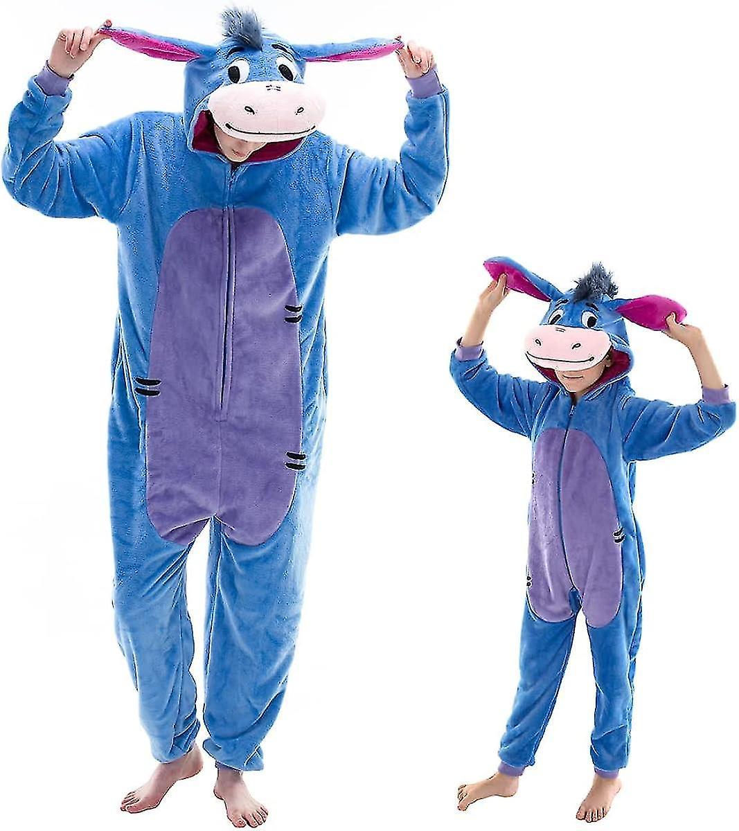 Regenboghorn Snug Fit Unisex Adult Pajamas, Flannel Cosplay Animal One Piece Halloween Costume Sleepwear Homewear Donkey 95cm