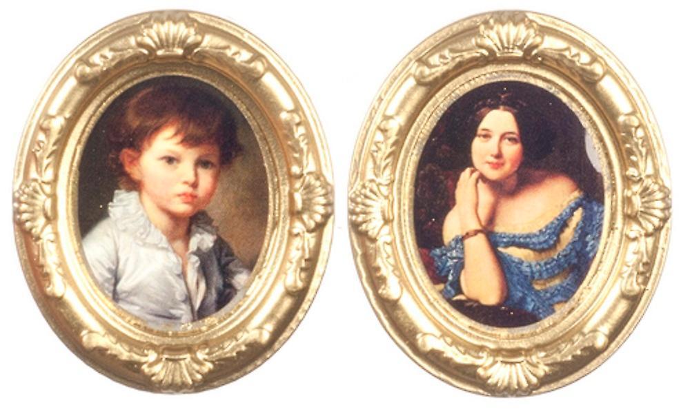 Melody Jane Dolls Houses Dolls House 2 Victorian Portrait Pictures In Gold Oval Frames 1:12