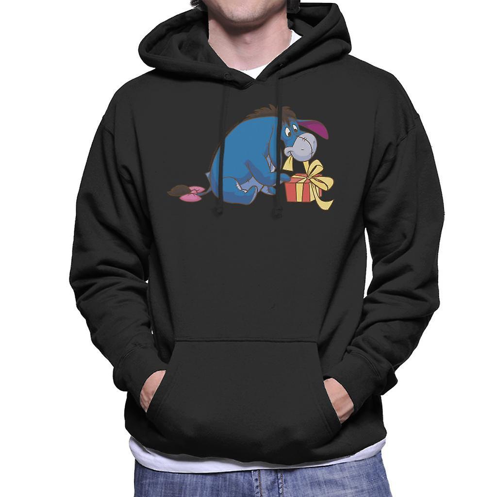 Disney Christmas Eeyore Undoing Present Men's Hooded Sweatshirt Black Large