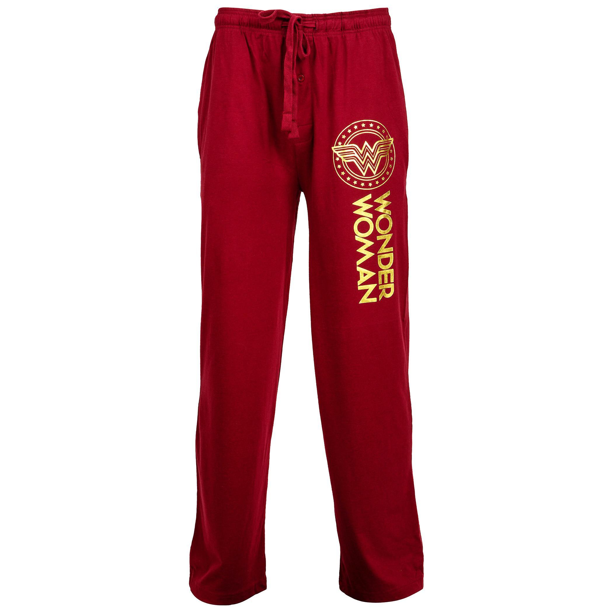 DC Comics Wonder Woman Golden Logo Unisex Pajama Pants Red Medium (28-32)