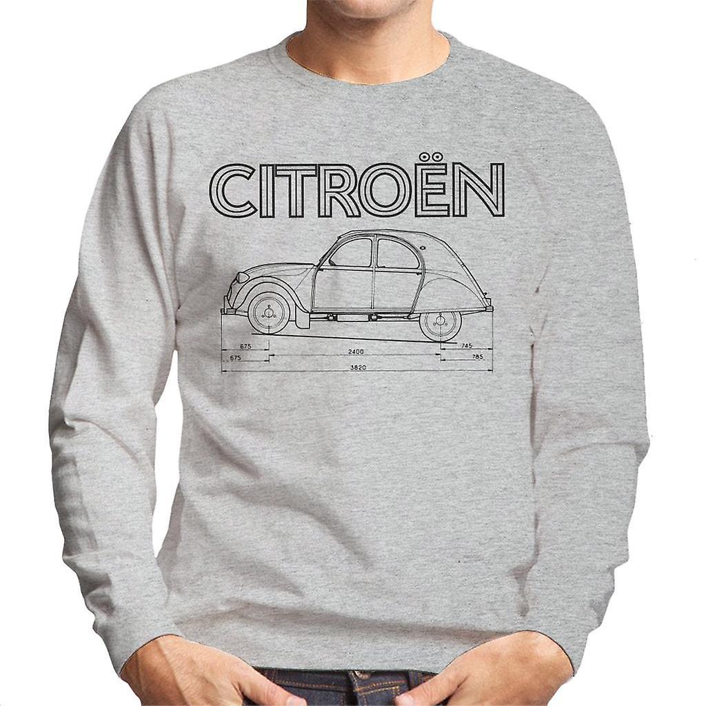 Citro�n Citroen 2CV Dimensions Black Diagram Men's Sweatshirt Heather Grey Medium