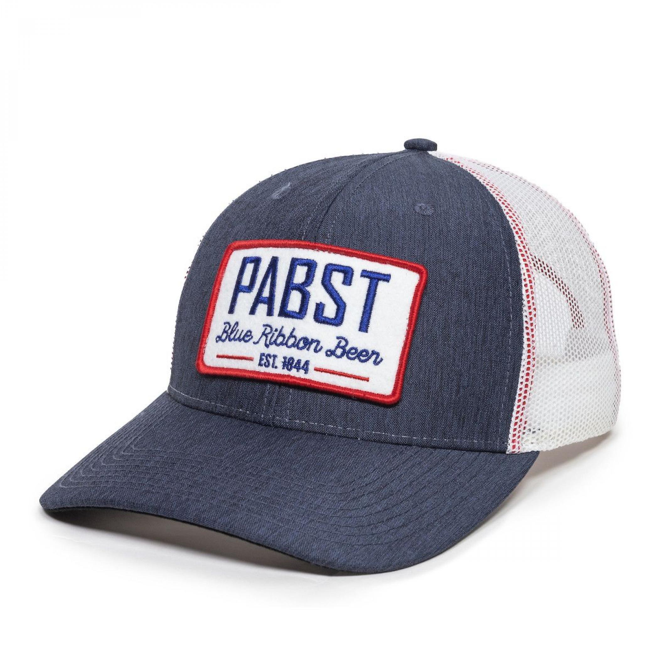 Beers Pabst Blue Ribbon Beer Est. 1844 Logo Patch Trucker Mesh Snapback Hat