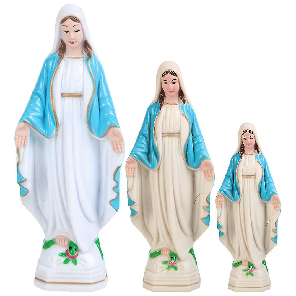 Tinksky 3pcs Virgin Mary Statue Resin Catholic Religious Figurine Desktop Virgin Mary Statue Decoration 15x7cm