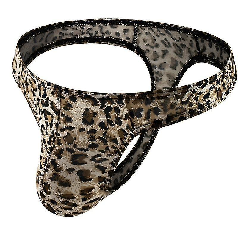 Get It Men's Leopard Print Thong G-string Underwear Gray leopard print L