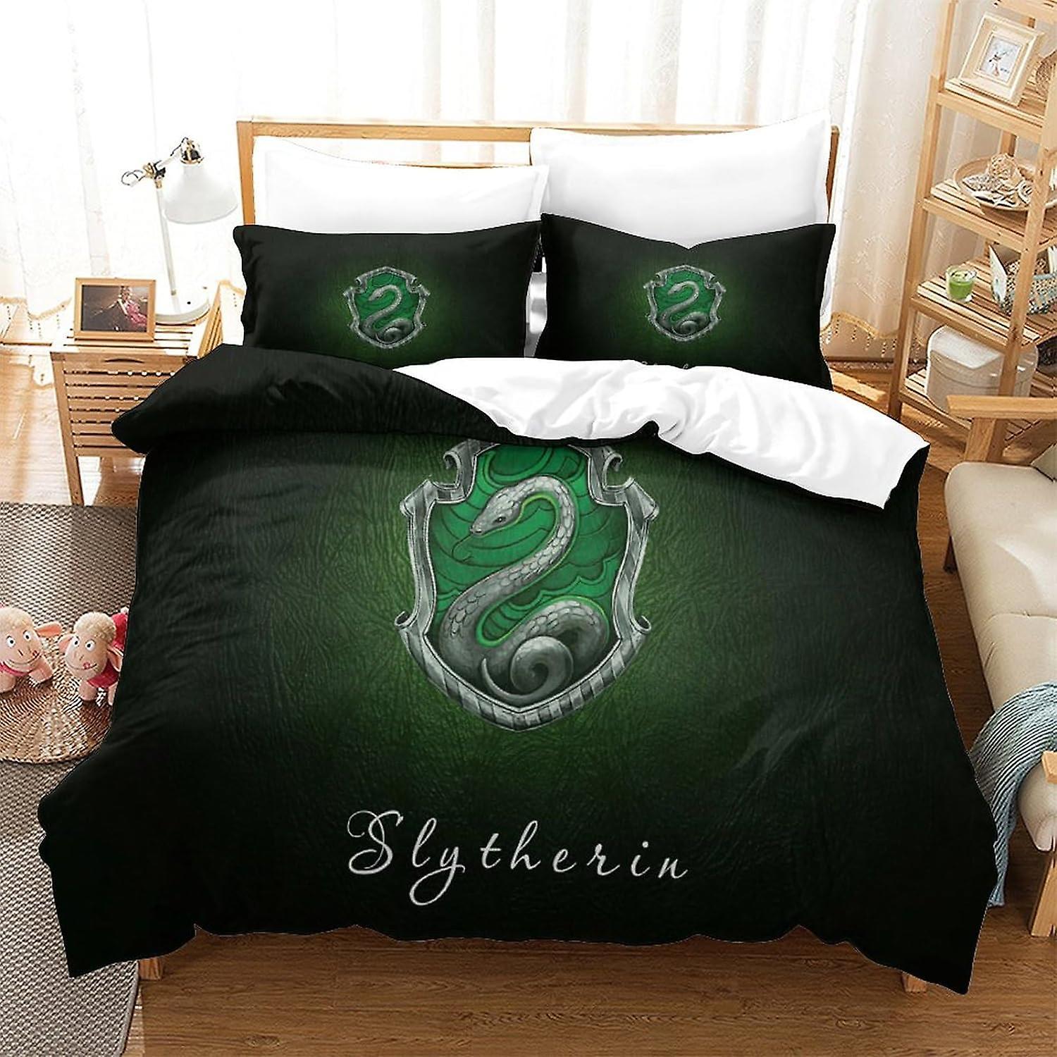 Kerota Slytherin Duvet Cover 3D Printed 3 Piece Bedding Soft Microfiber Quilt Cover with 2 Pillowcase for Kids Boys Girls Teens Single135x200cm