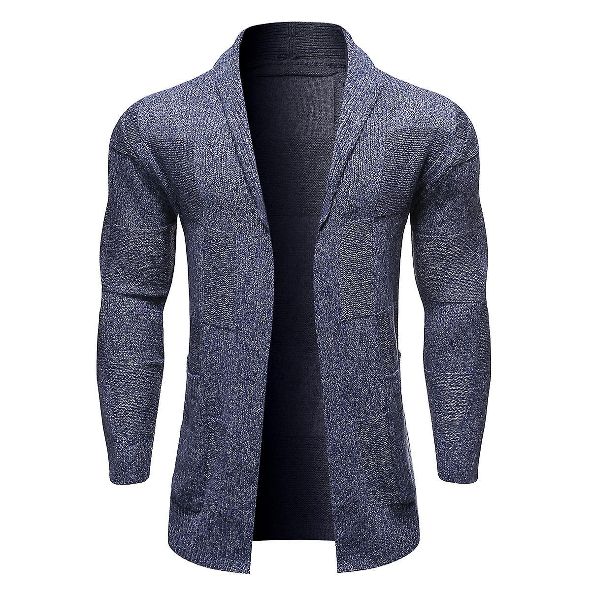 Allthemen Mens Casual Solid Cotton Knitted Jacket Blue L