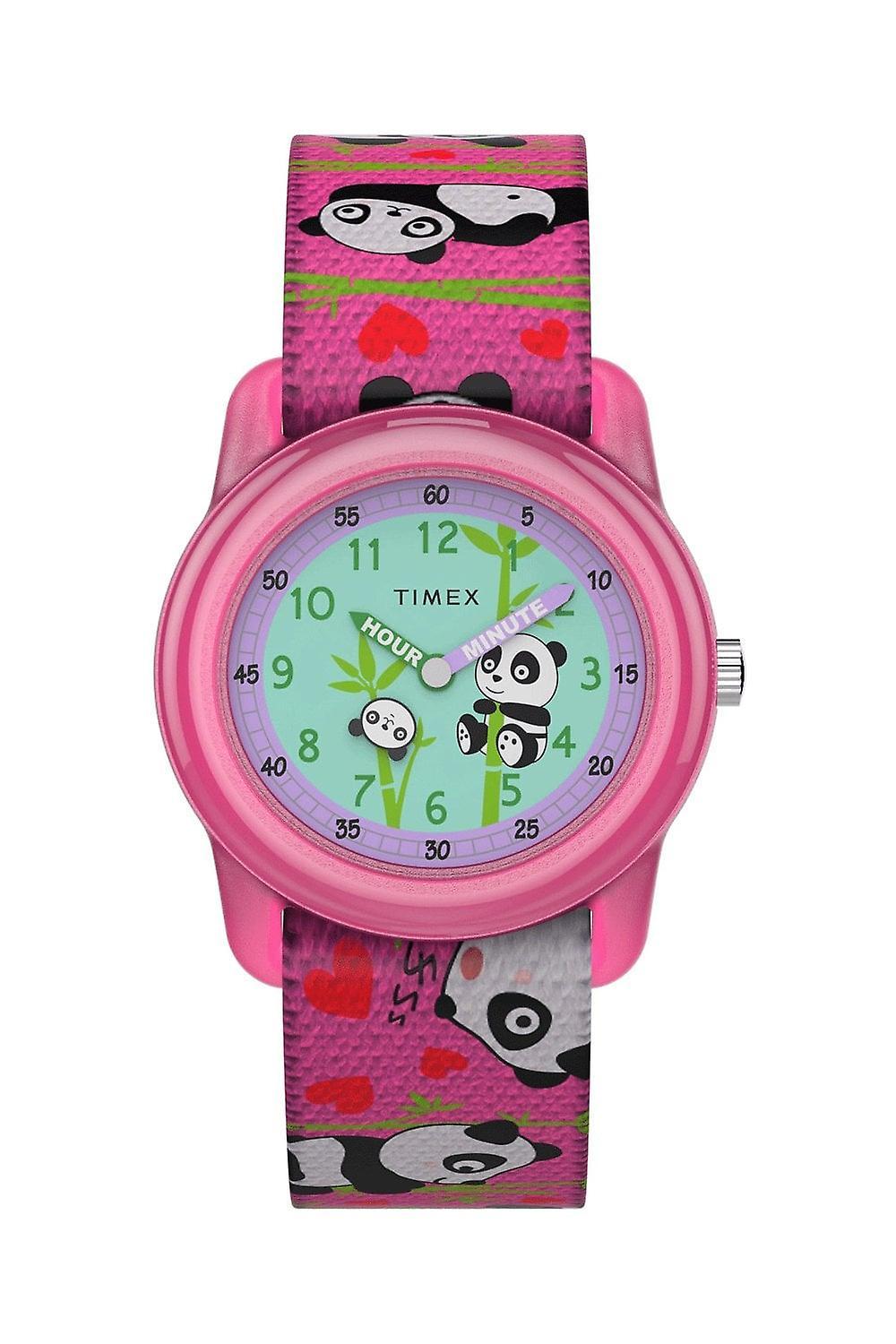 Kids Timex Analog Elastic Fabric TW7C77100 Japanese Quartz Fashion Watch Matte Pink Nylon