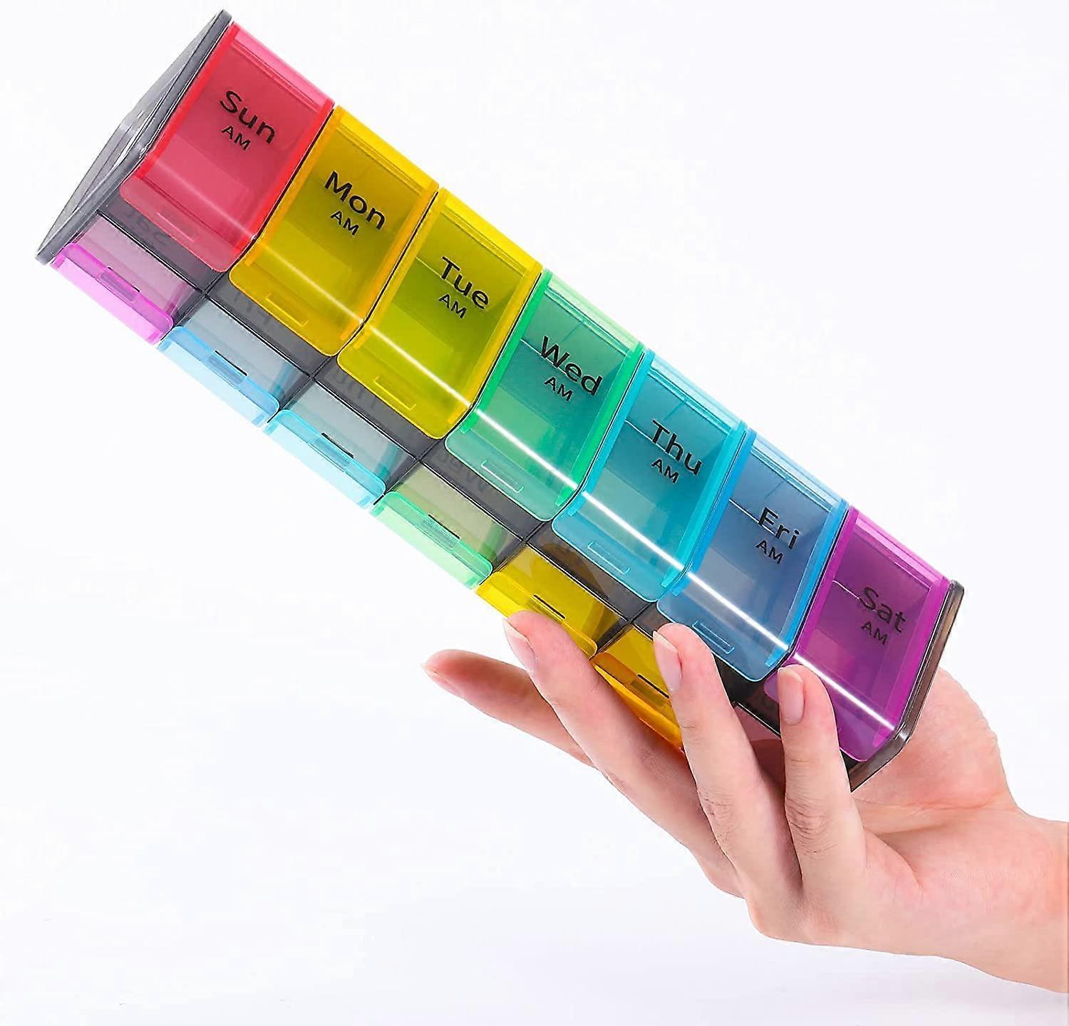 Unbrand Extra Large Weekly Pill Organizer, 2 Times a Day Pill Box Case, AM PM Pill Organizer 7 Day, Jumbo Pill Container Colorful