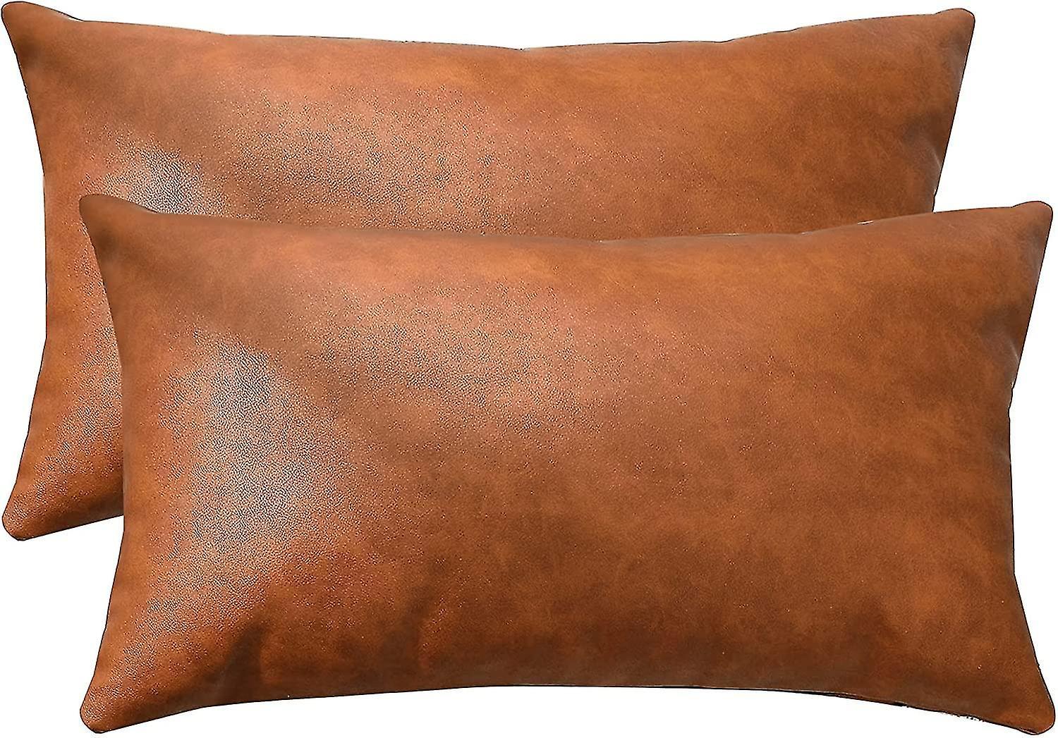 Bosheng Faux Leather Farmhouse Lumbar Pillow Cover 12x20 Inch, Modern Country Style Decorative Lumbar Pillow For Bedroom Living Room Sofa Brown Acc...