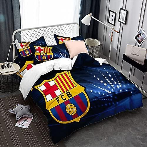 Kerota FC Barcelona Football Team Bedding Set Comfortable Duvet Cover Boy Girl 3 Piece White Black Bedding Set Microfiber Pillowcase ) King220x240cm