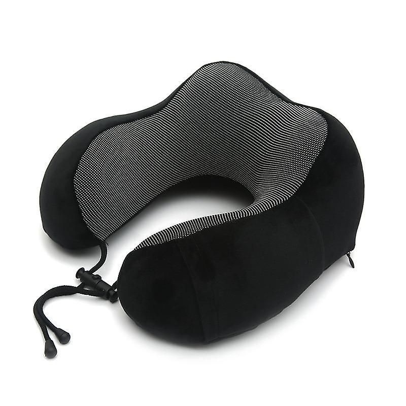 GreenZech U shaped memory foam neck pillows soft travel pillow cervical airplane Black