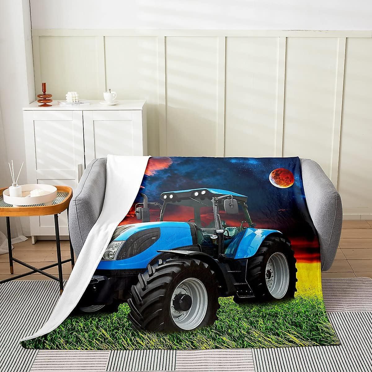 Kerota Farm Tractor Fleece Throw Blanket Kids ,Harvester Cartoon Car Fuzzy Blanket For Bed Sofa ,All Season Vehicles Truck Bed Blanket Breathable P...