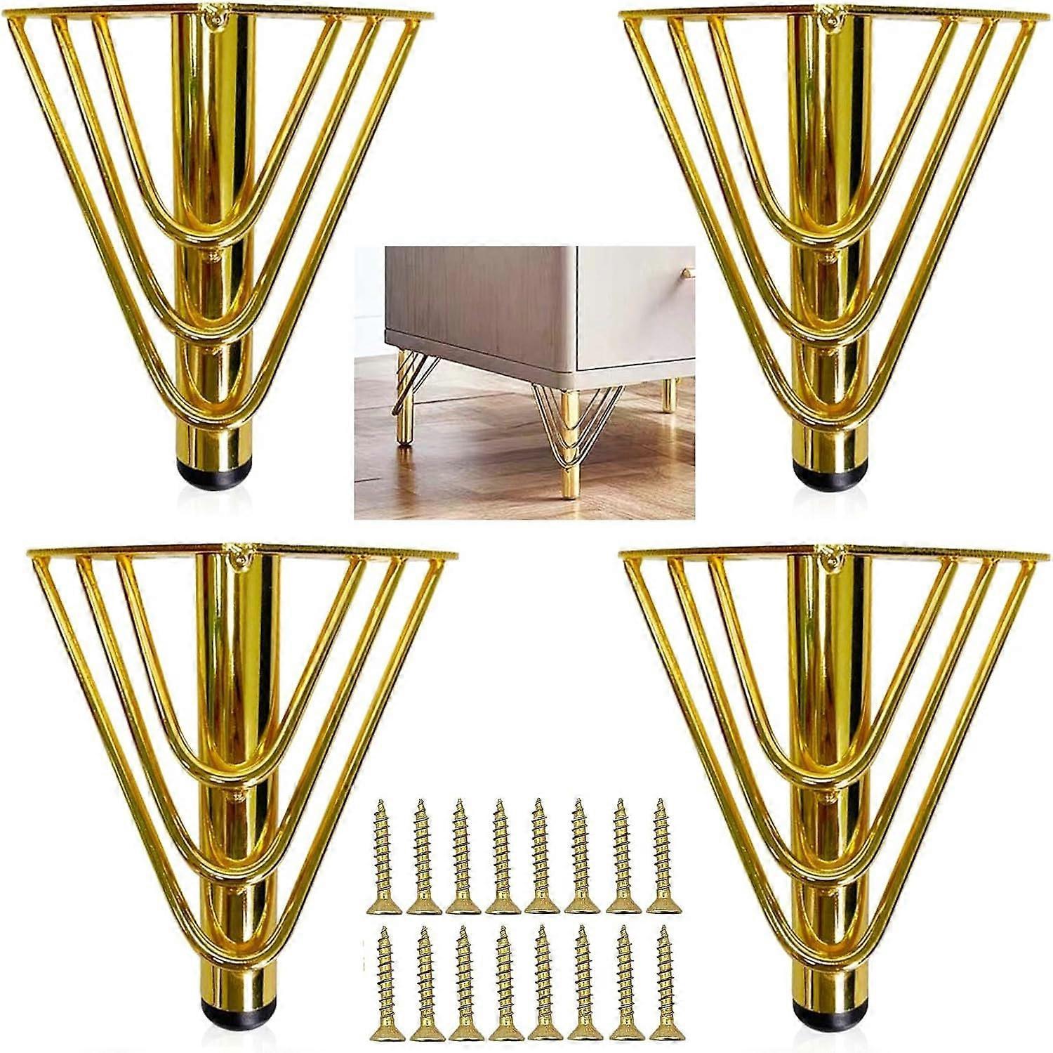 Ersam Gold Metal Furniture Legs, Modern Chic Elegant Replacement Sofa Legs, 15cm Coffee Table Legs, TV Stand