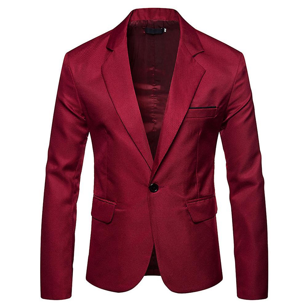 Allthemen Mens Business Casual Notched Lapel Slim Fit Suit Jacket Red M