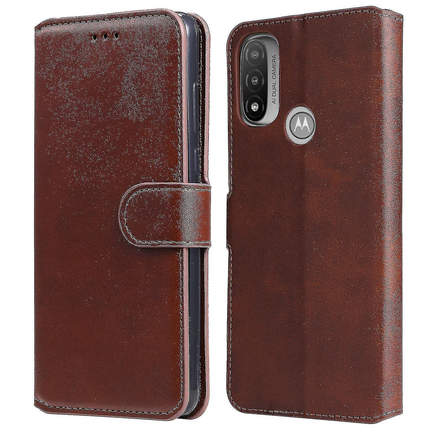 Tikuajgift For Motorola Moto E20/e30/e40 360-degree Protection Classic Solid Color Textured Leather Phone Case Stand Wallet Cover Brown