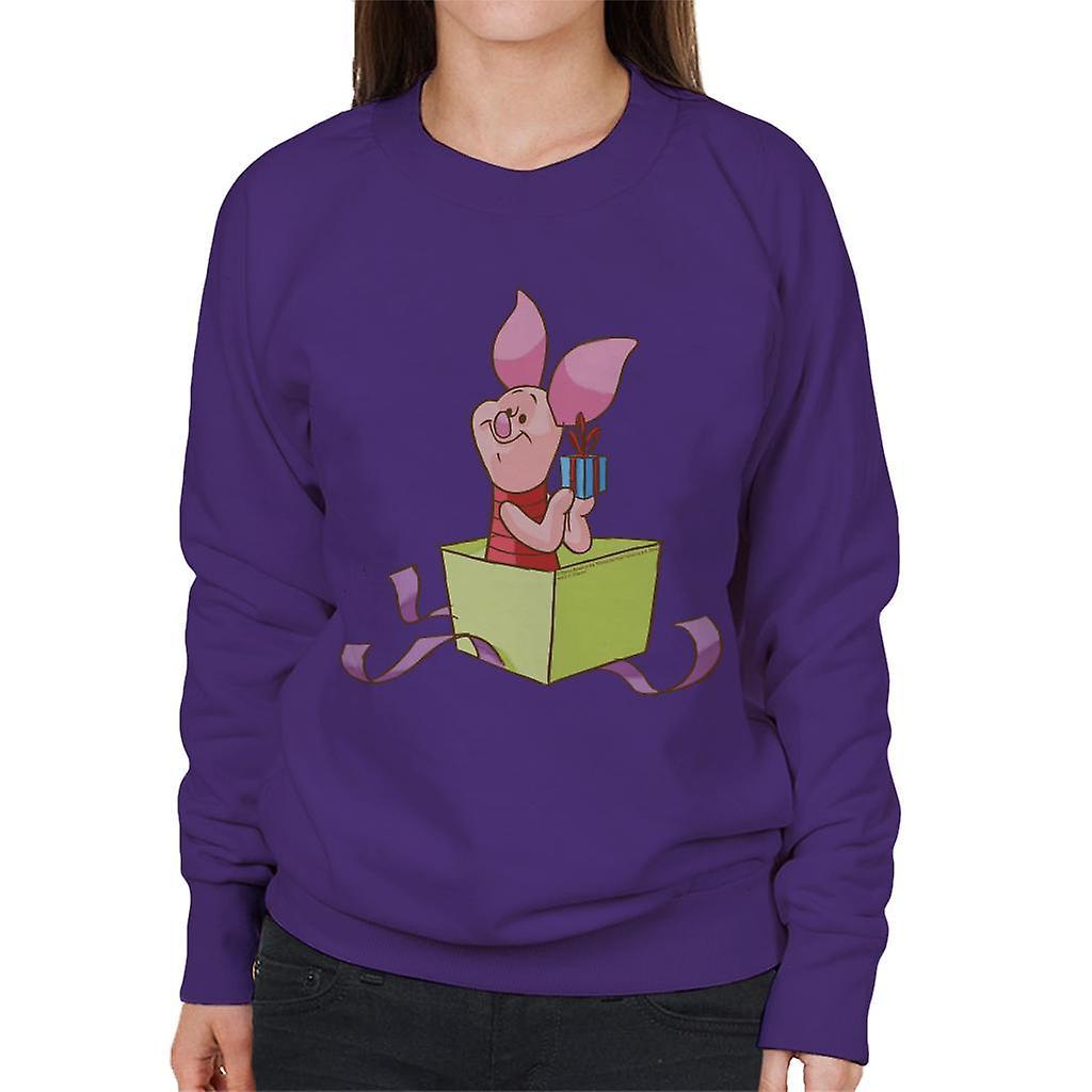 Disney Christmas Piglet In Gift Box Design Women's Sweatshirt Purple Small