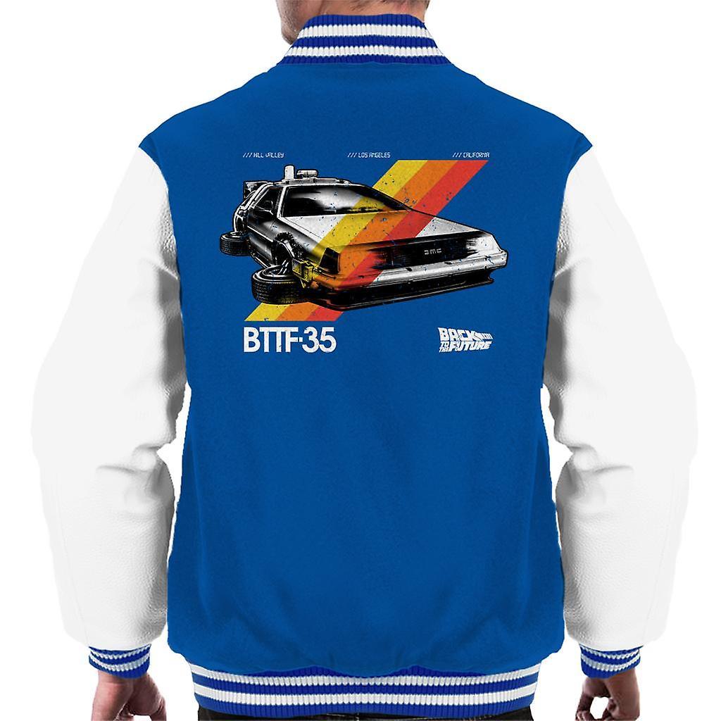 Back to the Future 35th Anniversary Delorean Stripes Men's Varsity Jacket Royal/White Medium