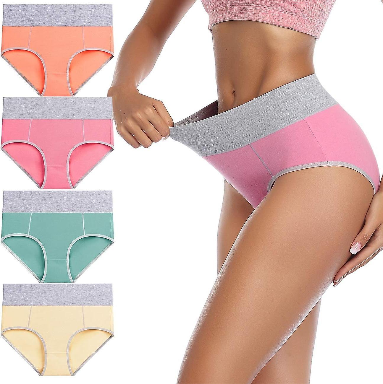 ILWHE Underwear Women High Waist Cotton Knickers Ladies Panties Plus Size Multipack 4pcs A 2XL