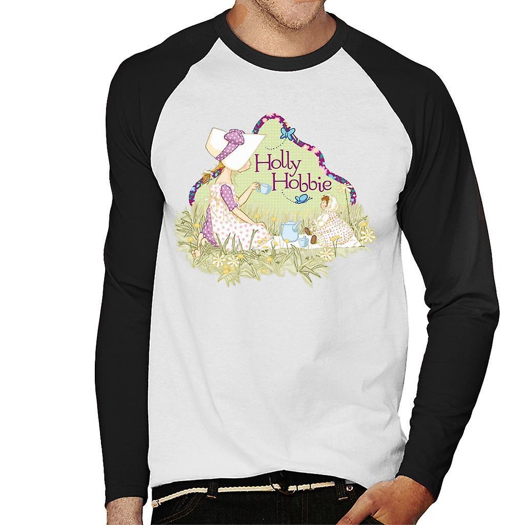 Holly Hobbie Tea Party Men's Baseball Long Sleeved T-Shirt White/Black Small