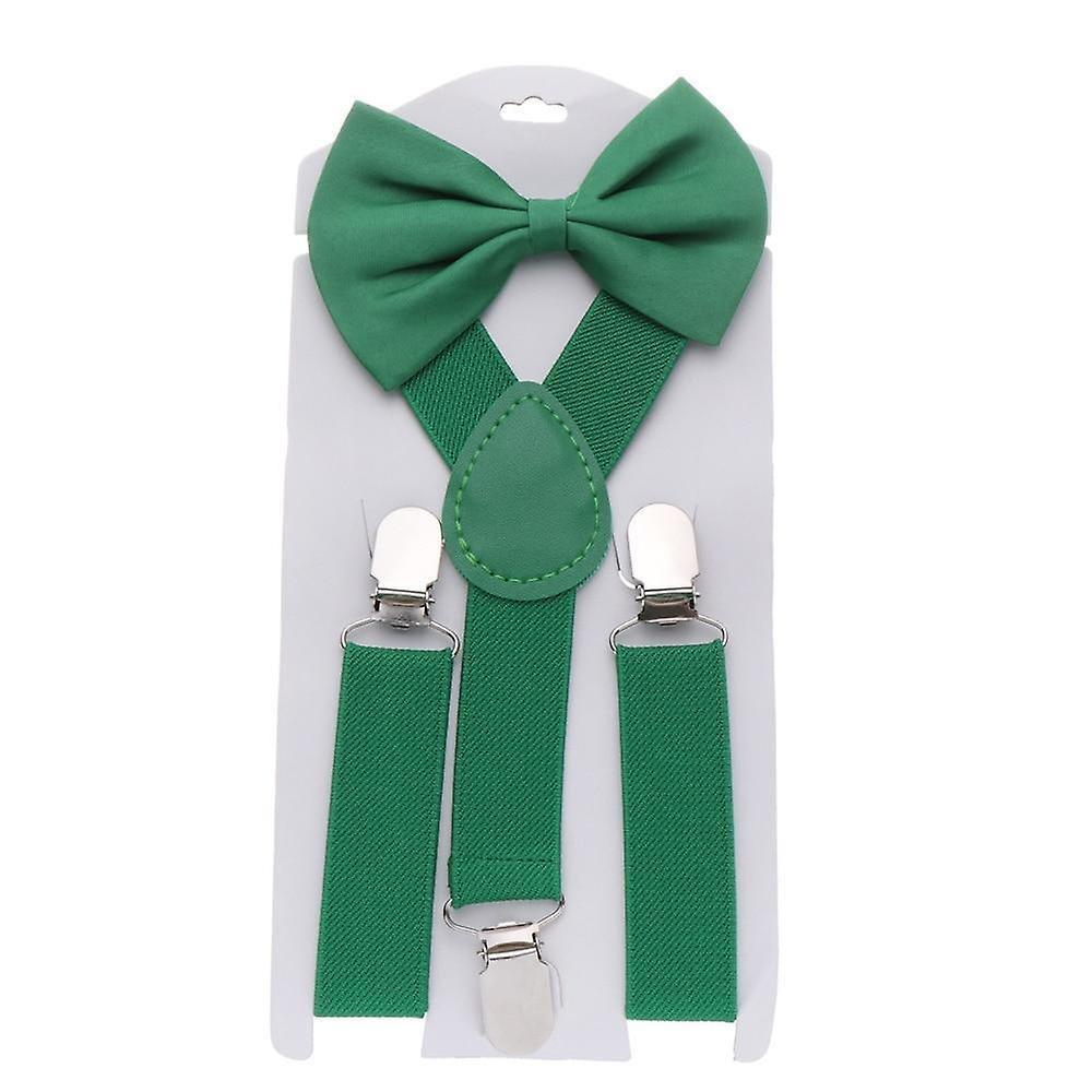 Slowmoose Adjustable Elastic Suspenders With Bow Tie For And style 1-green