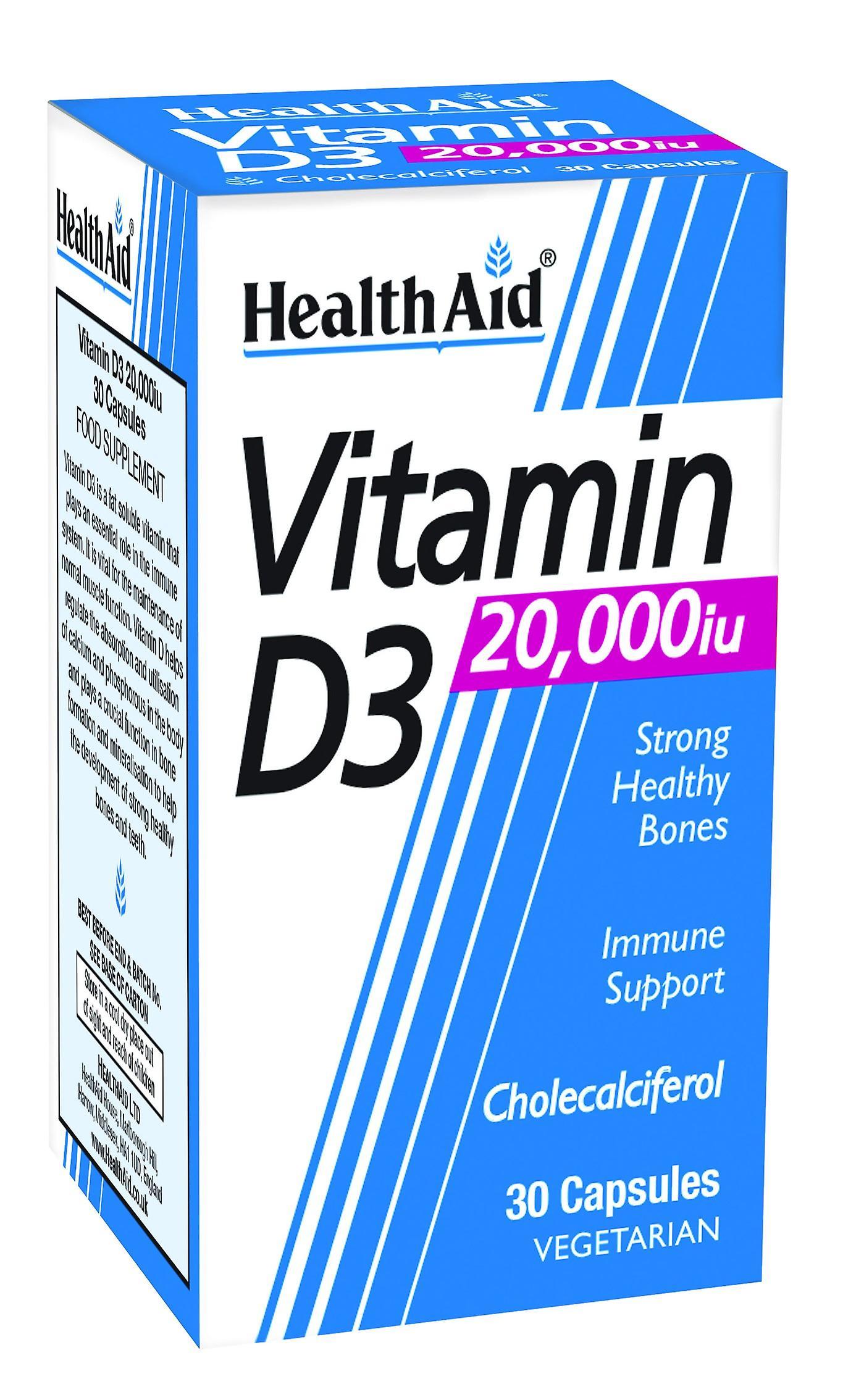 Health Aid, Vitamin D3 20,000iu, 30 Veg Caps