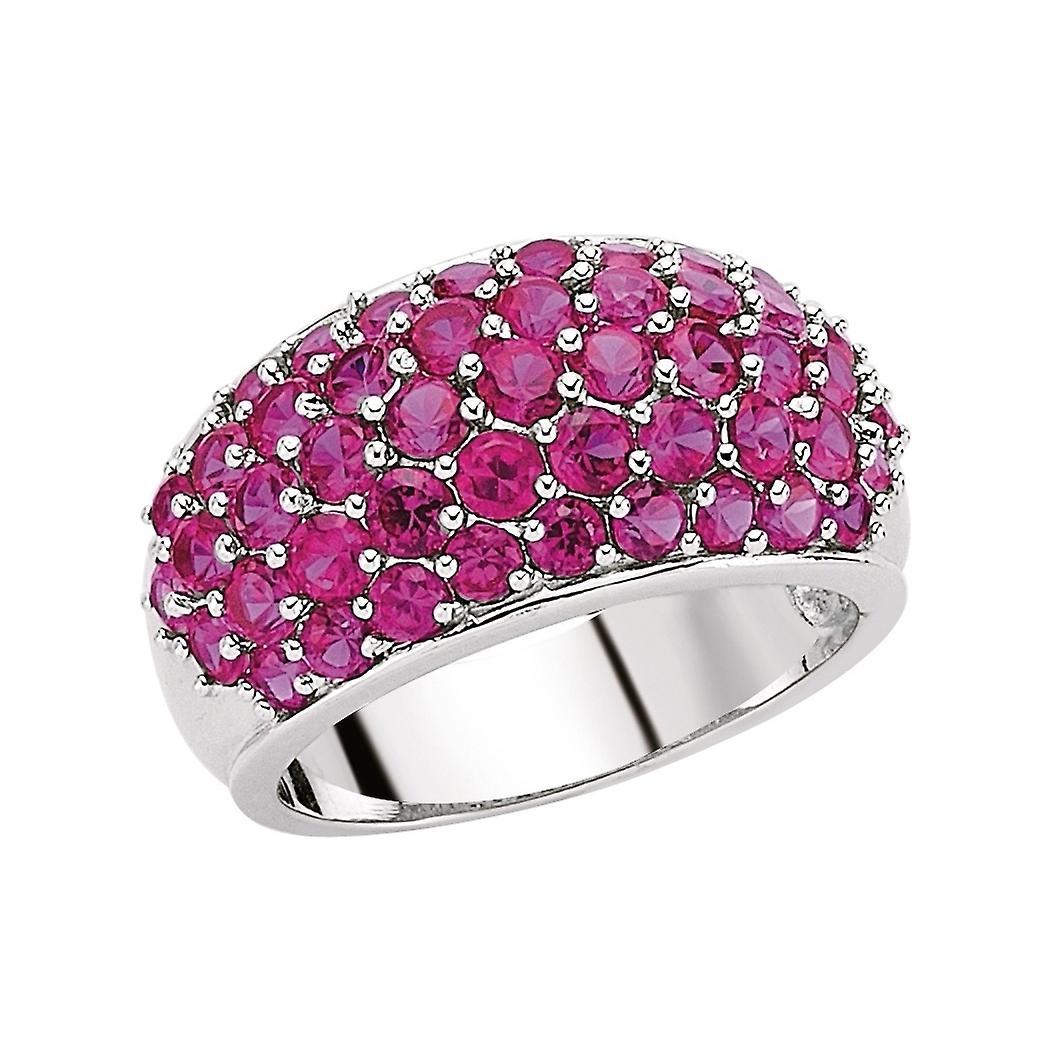 Sterling Silver Ruby-Red CZ Domed Pave Bombay Dress Ring - GVR398RU